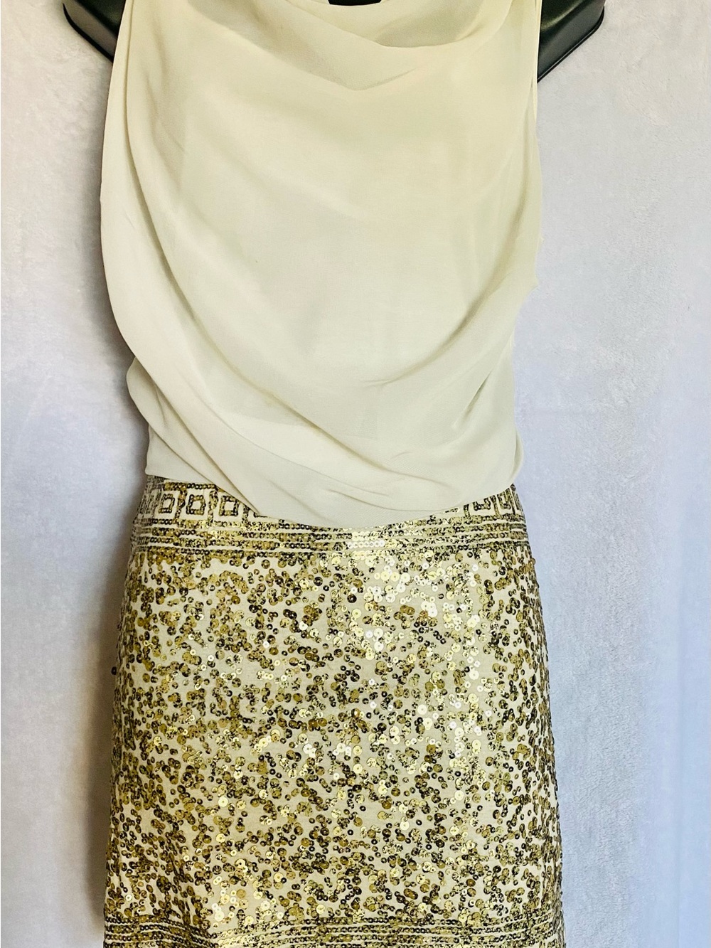 Sequin Embellished Gold Mini Skirt